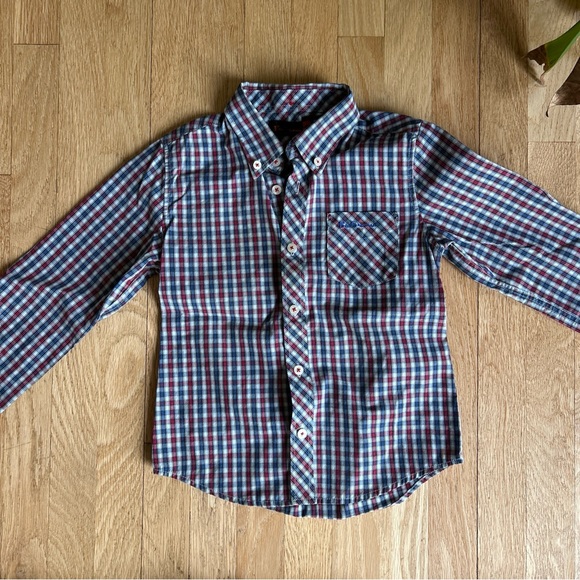 BEN SHERMAN age 4-5 blue and red plaid button down shirt with pocket - Picture 8 of 16